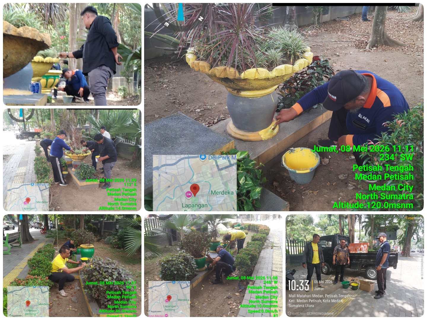 Pengecatan Pot-pot bunga di Taman Kota