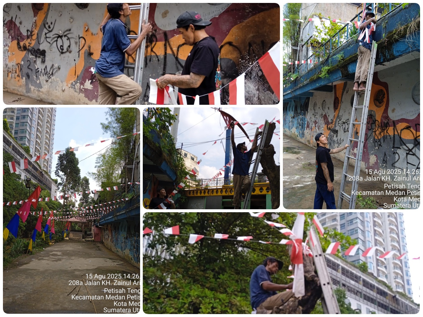 Pasang bendera dan ornamen Kemerdekaan